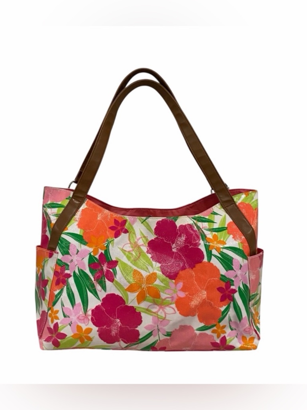 Floral Coated Canvas Large Tote Bag Shoulder Bag - NWOT
